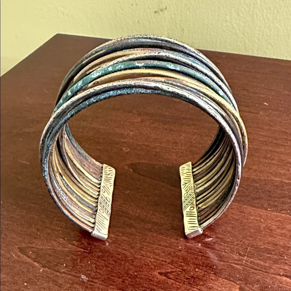 Silpada Multitone Metal Cuff Bracelet - Silver, Gold, Blue-Green - Picture 2 of 5